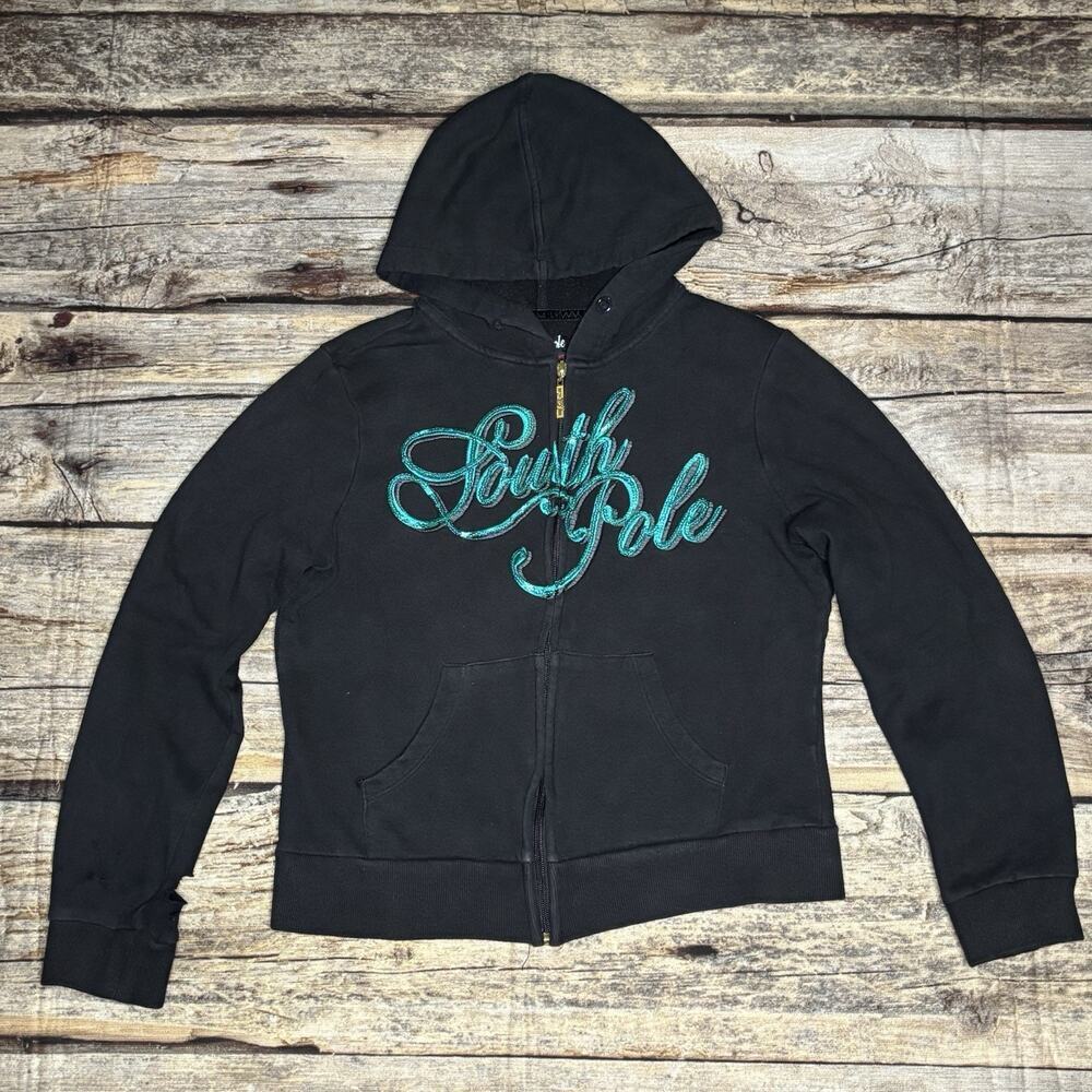 Southpole Y2K Glitter Sequin Full Zip Jacket Embroidered Hoodie Junior Girl XL